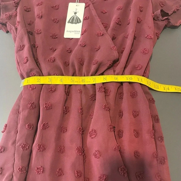 Angashion Maroon V-neck Polka Dot Romper Size Small - Picture 8 of 11